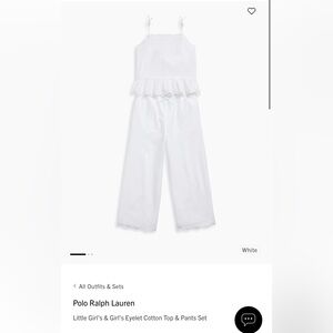 NWT Polo Ralph Lauren Girl White Eyelet Cotton Top & Pants Set Size 16 MSRP $185